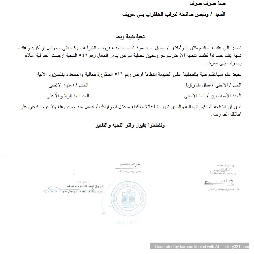 استبدل ك��مة لري بني سويف بكلمة صرف بني سويف