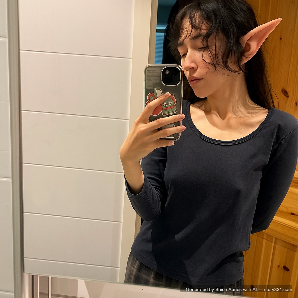 add a pair of elegant, pointed elf ears to the person in the photo. The ears should be long and tapered, seamlessly blended with the person's head and hair with a natural skin tone, and realistic lighting and shadows. Keep the rest of the image natural.