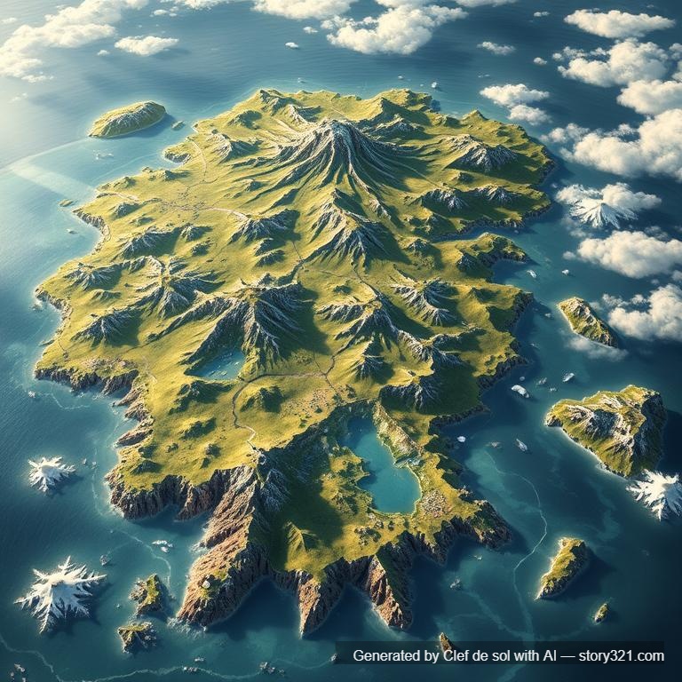 je souhaite créer une carte fanstasiste vierge, dun continent sur une surface maritime aux divers reliefs comme des monts et montagnes, des grottes, des lacs, des fleuves, etc...