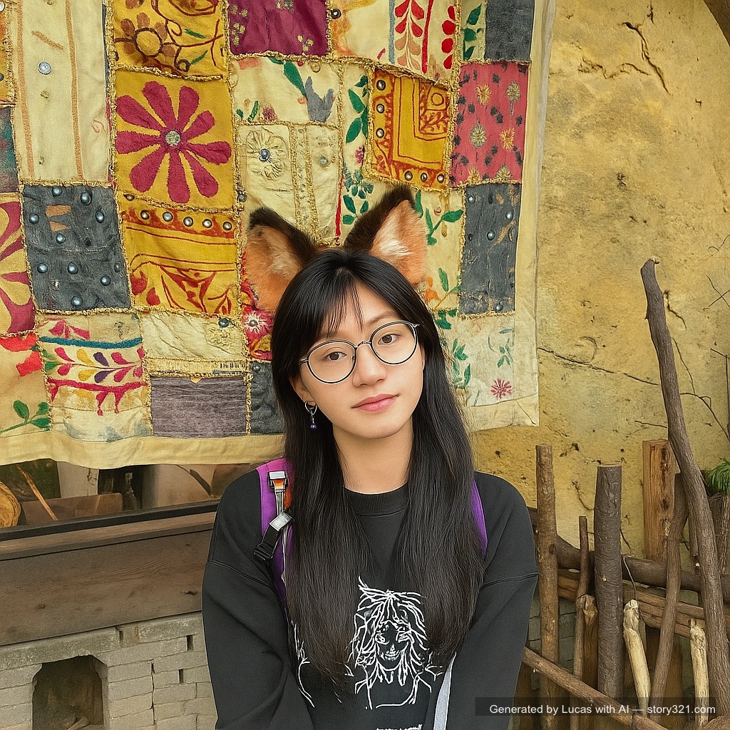 add a pair of cute cat ears to the head of the person in the photo. The ears should look fluffy and realistic, matching the person's hair color and blending in naturally.