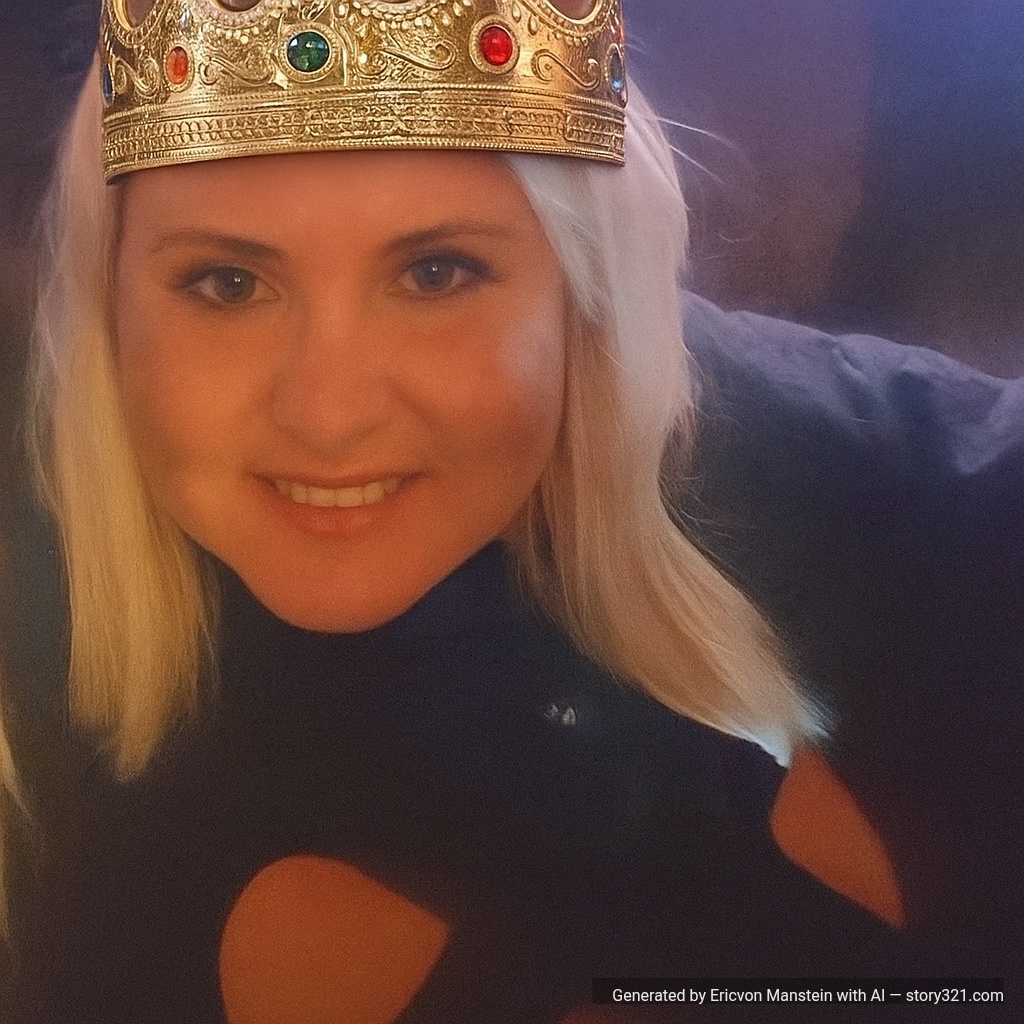 add a beautiful, ornate royal crown to the head of the person in the photo. The crown should be golden with jewels and intricate decorative details, fitting naturally on their head. It should look majestic and regal, as if they are royalty, with proper lighting and shadows to make it appear realistic and integrated into the scene.