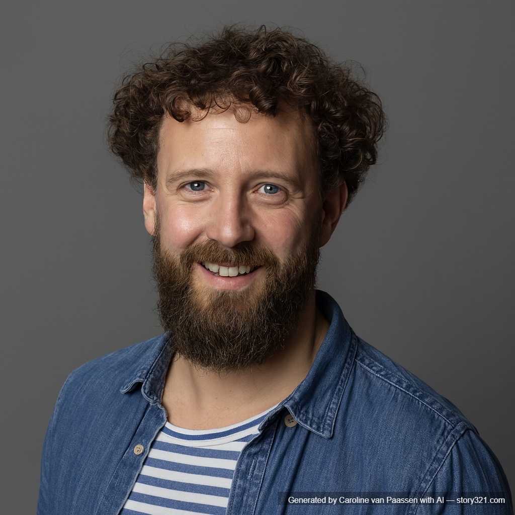 add a realistic beard to the face of the person in the photo. The beard should match their hair color and look natural.