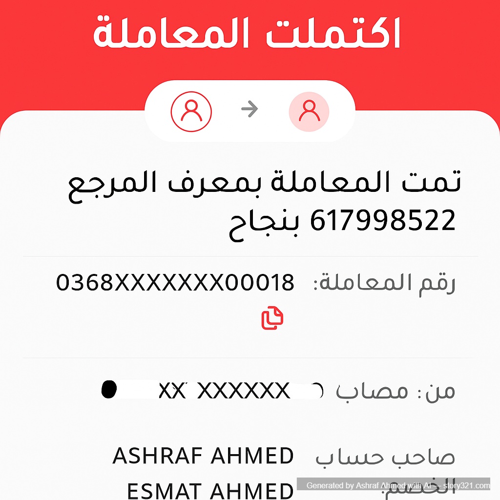 0368XXXXXXXX0018
صاحب حساب الخصم : ASHRAF AHMED ESMAT AHMED
رقم حساب المستفيد: 0208064220730017
IBAN : OM580270208064220730017
اسم المستفيد: MOHAMMED FAIZ MAHMOUD