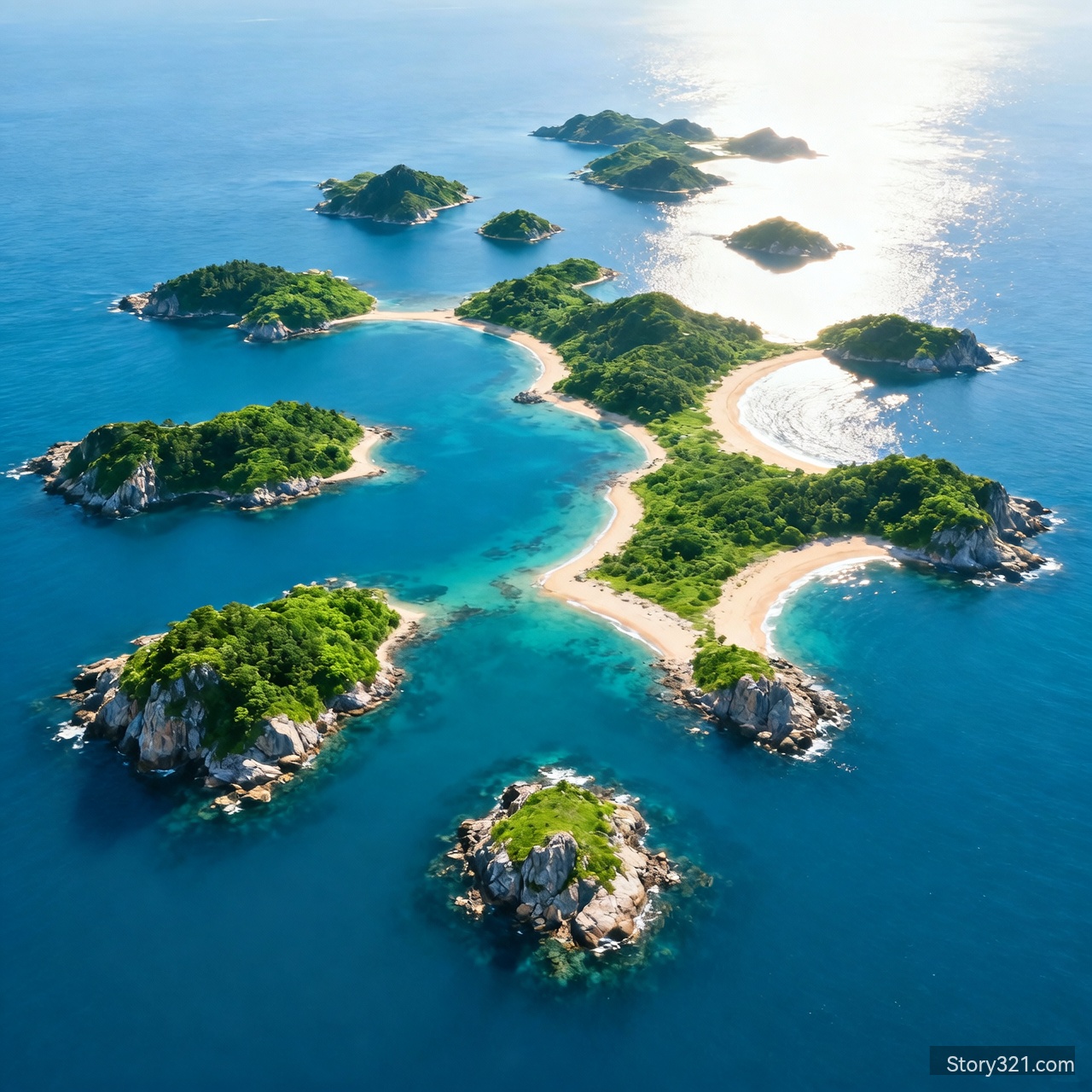 archipelag złożony z minimum 22 wysp otoczony wodą pokazane z gury 