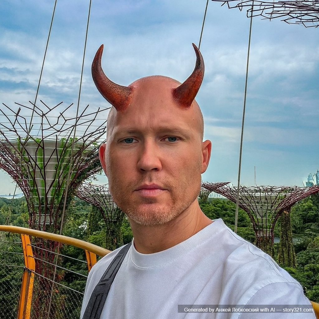 add realistic devil horns to the head of the person in the photo. The horns should look like they are naturally growing from their head.