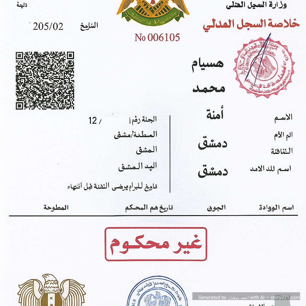 ازالت التغبيش و توضيح وجعل الاسم هشام اسم الاب محمد اسم الام امنة وجعل التاريخ تاريخ الامس