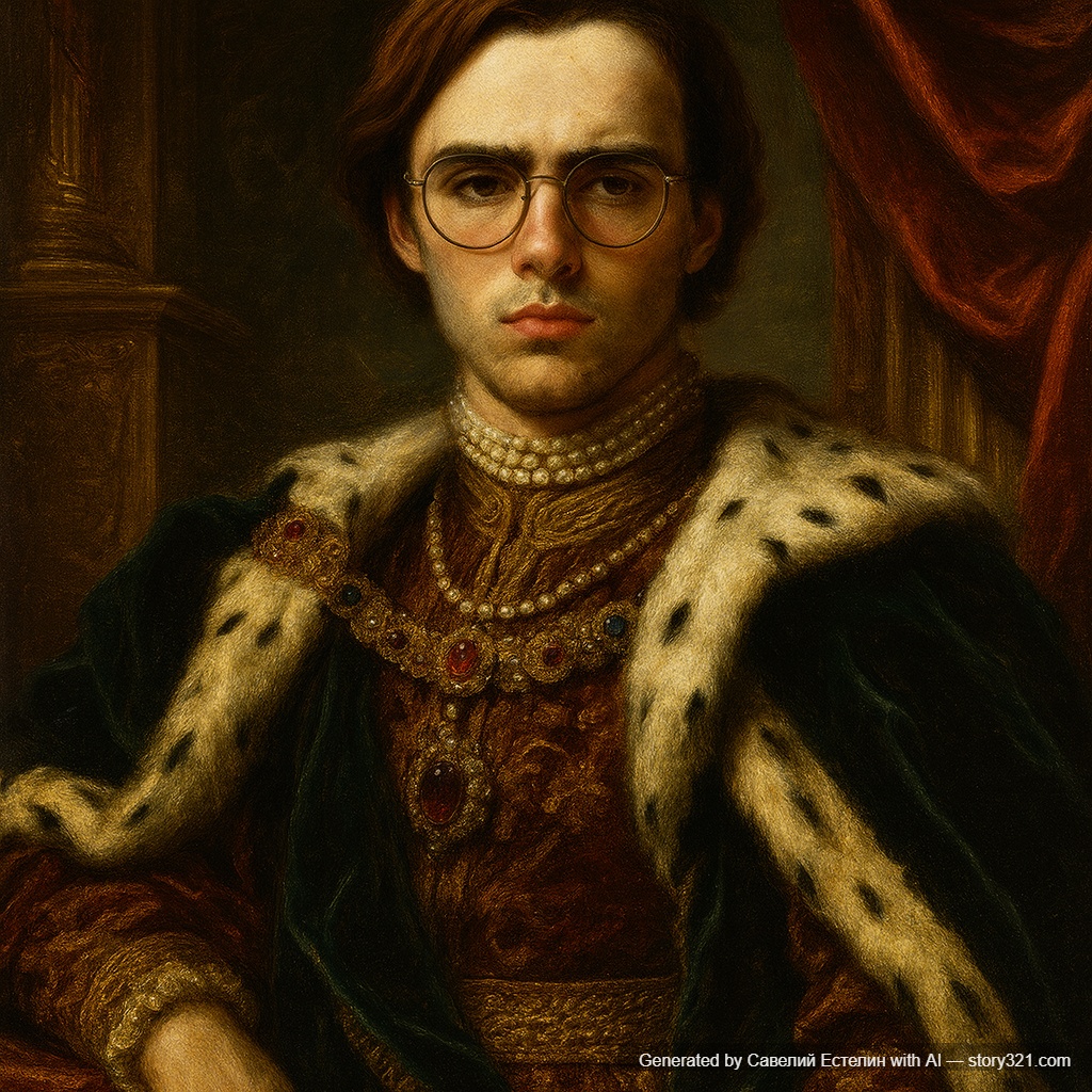 transform the photo into a classical royal portrait painting in the style of historical European royal portraits. The person should be dressed in elegant royal attire with rich fabrics, jewels, and ornate clothing. Add a regal background with luxurious elements like velvet curtains, golden frames, or palatial settings. The painting style should be reminiscent of classical portrait masters with rich oil painting textures and dramatic lighting.