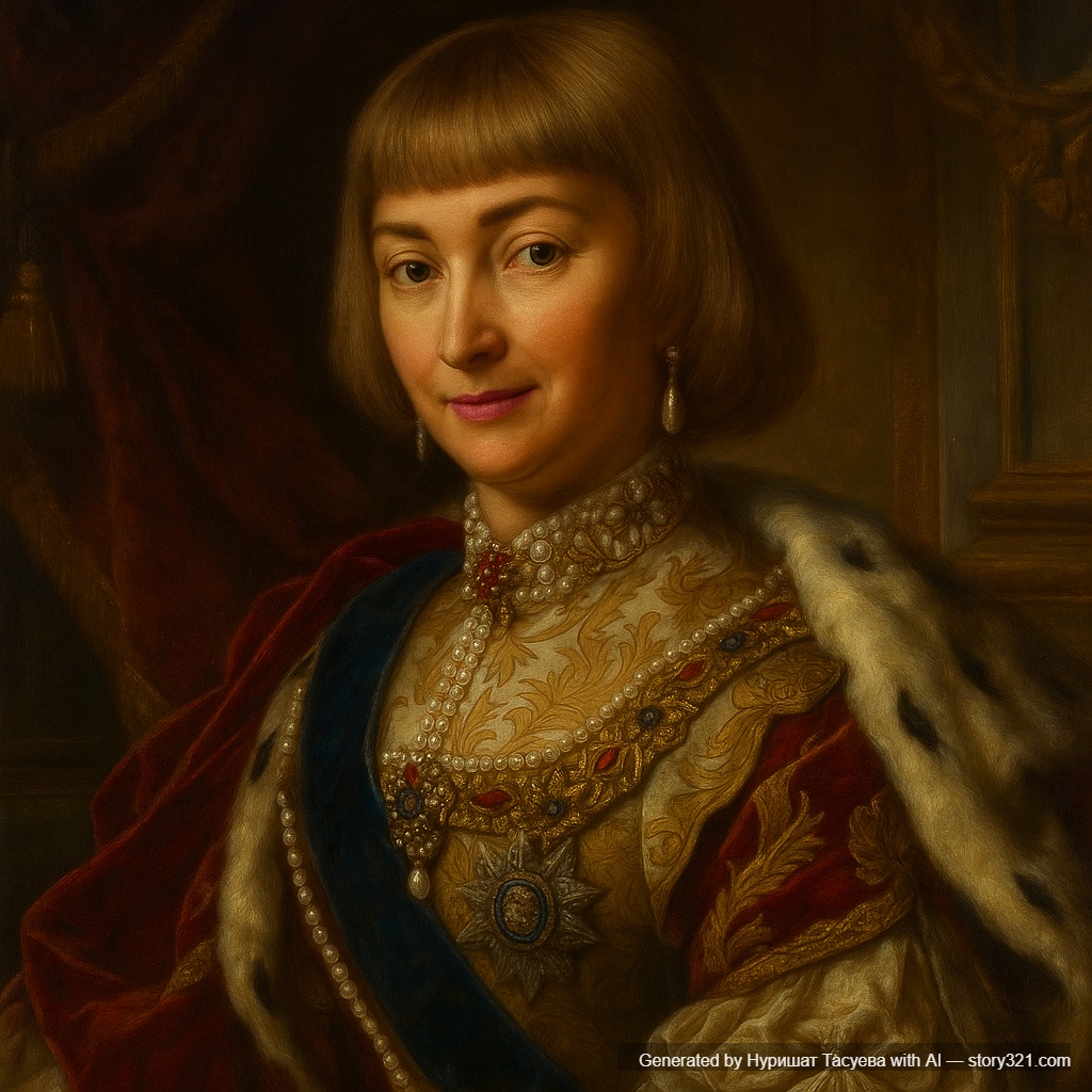 transform the photo into a classical royal portrait painting in the style of historical European royal portraits. The person should be dressed in elegant royal attire with rich fabrics, jewels, and ornate clothing. Add a regal background with luxurious elements like velvet curtains, golden frames, or palatial settings. The painting style should be reminiscent of classical portrait masters with rich oil painting textures and dramatic lighting.