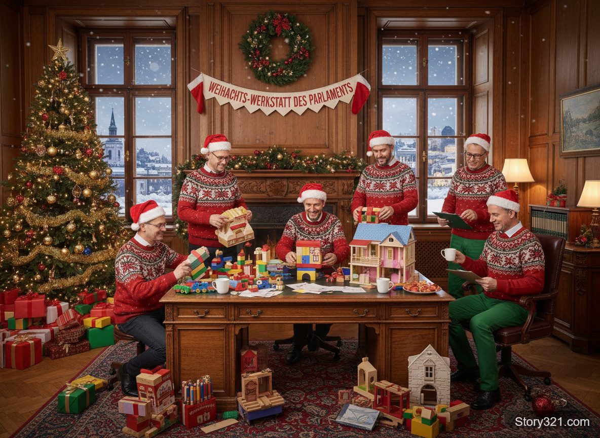 Weihnachtsbild mit fleißigen Politikern