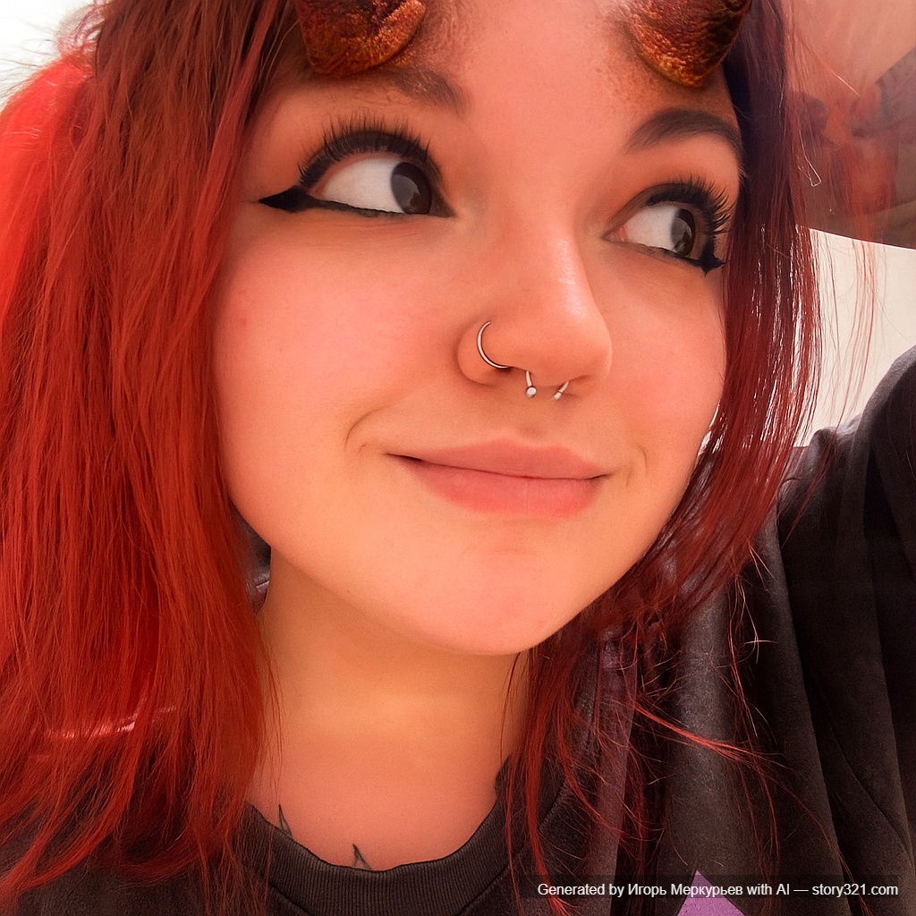 add realistic devil horns to the head of the person in the photo. The horns should look like they are naturally growing from their head.