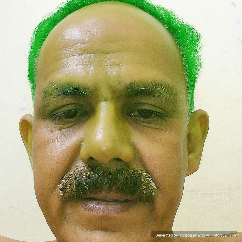 apply a green hair filter, making the hair a vibrant green color, keeping the rest of the image natural