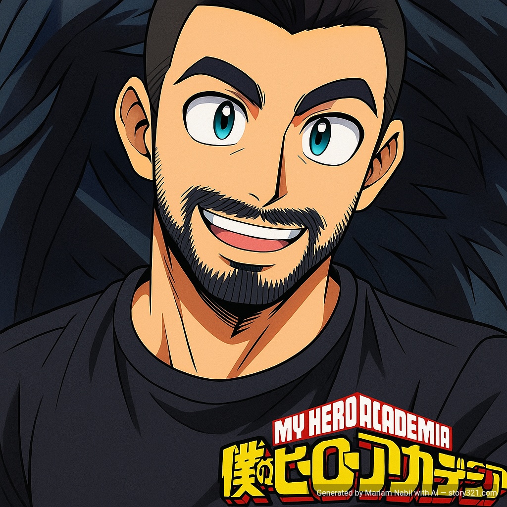 transform the photo into an anime character in the style of My Hero Academia, with characteristic bold lines, vibrant colors, and dynamic art style