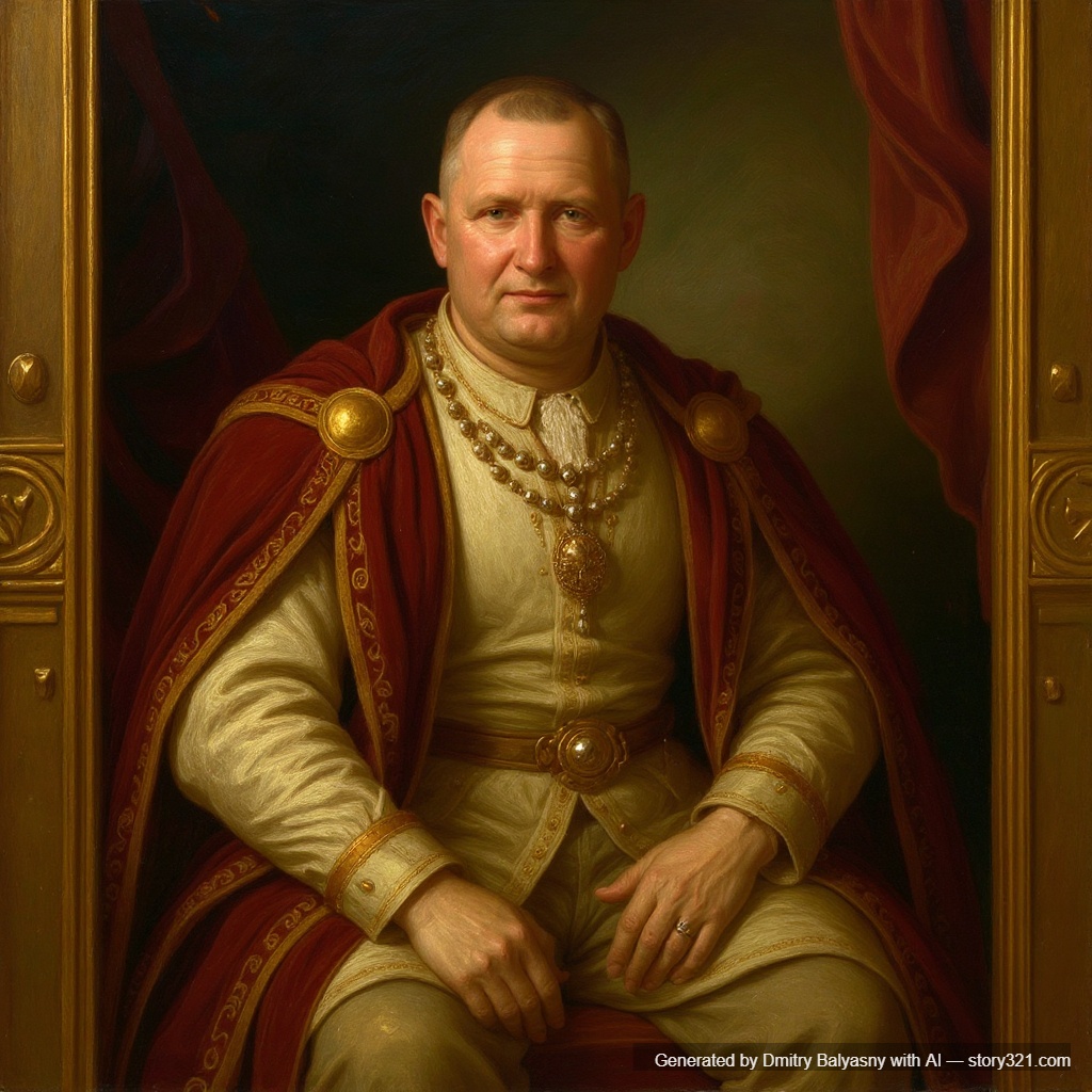 transform the photo into a classical royal portrait painting in the style of historical European royal portraits. The person should be dressed in elegant royal attire with rich fabrics, jewels, and ornate clothing. Add a regal background with luxurious elements like velvet curtains, golden frames, or palatial settings. The painting style should be reminiscent of classical portrait masters with rich oil painting textures and dramatic lighting.