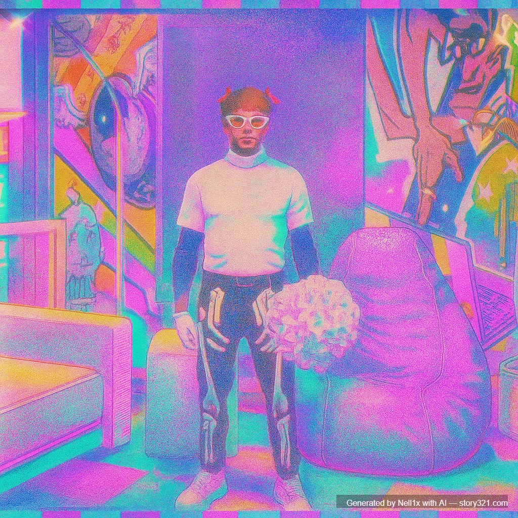 transform the photo into a Y2K aesthetic with a retro-futuristic vibe. Add elements like cyber-inspired graphics, iridescent colors, and a slightly grainy, low-res look reminiscent of early digital cameras. The overall mood should be optimistic, futuristic, and stylish, capturing the essence of the Year 2000 era.
