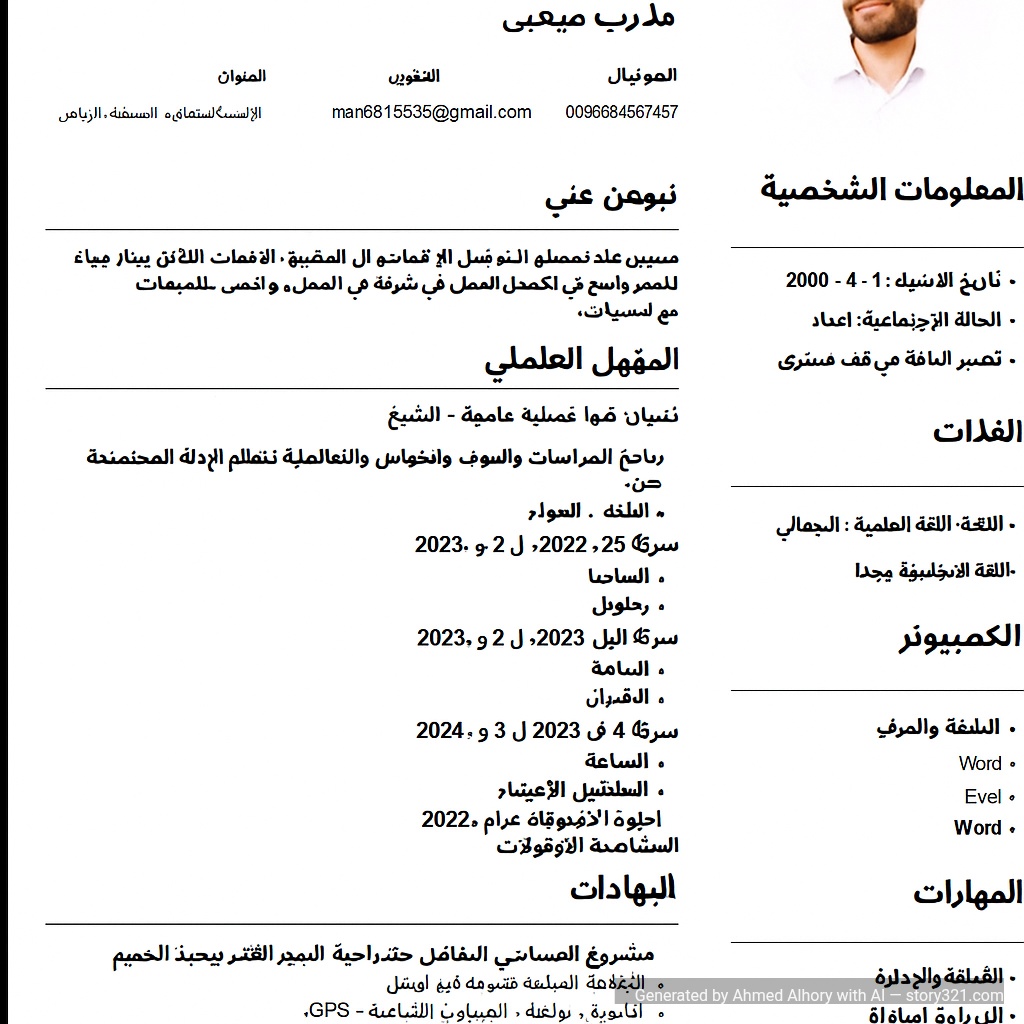 شيل وصف نبذه عني
تضيف الوصف دا
مندوب مبيعات طموح يتمتع بمهارات التواصل والإقناع، قادر على تحقيق الأهداف البيعية وبناء علاقات طويلة المدى مع العملاء، وأسعى للعمل في شركة رائدة لتطوير مهاراتي وتحقيق أعلى نسب المبيعات.